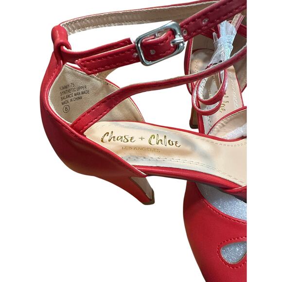 Chase & Chloe Kimmy-75 Women’s Red Strappy Ankle Buckle Heels Size 8M NWB - Picture 7 of 9